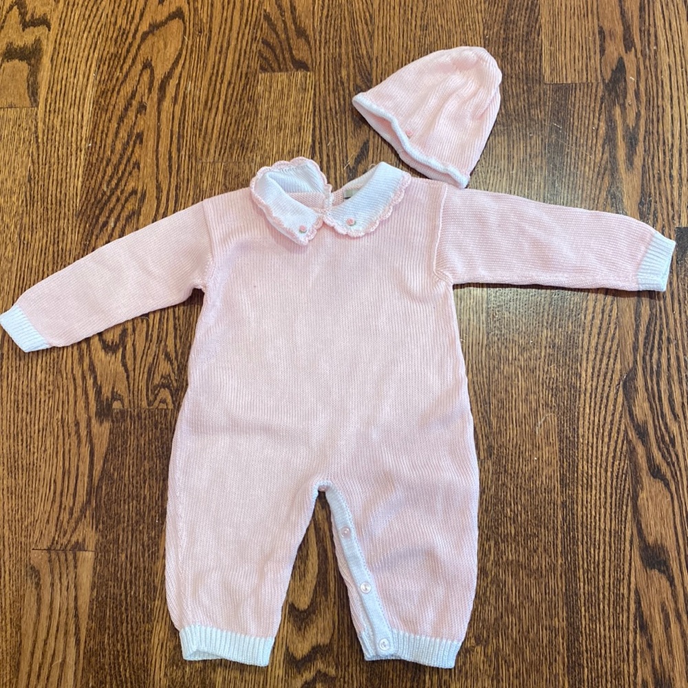 Pink Baby Knitwear Outfit with Hat